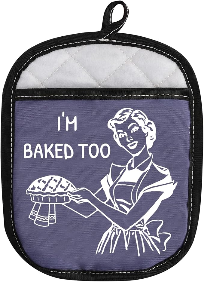Novelty Baking Gift Heat Resistant Potholder Oven Pad with Pocket I’m Baked Too Funny Baker Gift for Mom Sister Friend (I'm Baked Too)