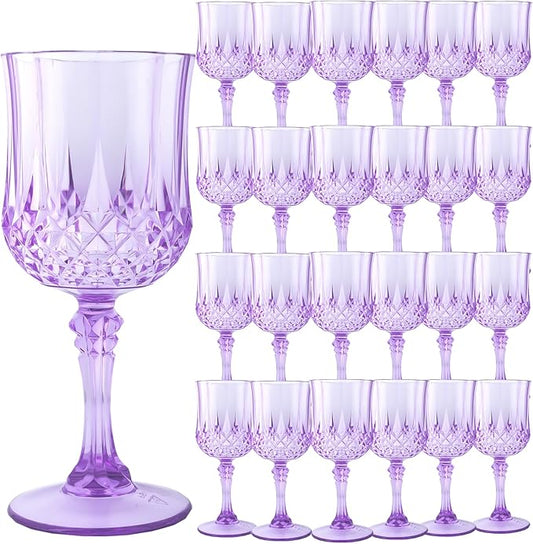 Plastic Wine Glasses,Plastic Goblets Vintage Style Cordial Drinking Glasses for Wedding Reception, Grand Event Party Supplies (24, Purple)