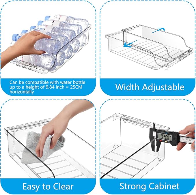 4 Packs Clear Width Adjustable Soda Can Organizer for Refrigerator Expandable Soda Can Dispenser for Beer Soda Seltzer Pop Can Soda Expand Organizer for Fridge Kitchen Pantry