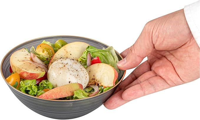 Restaurantware Plastic Bowls 20 Pcs 16 oz Gold Rimmed Disposable Soup Bowls Heavy-Duty Black Translucent Rippled Dinnerware Containers for Party, Desserts, Salads, Snacks, and Catering