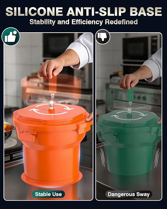 PYY Commercial Salad Spinner - 2.5 Gallon Salad Dryer w/Silicone Anti-slip Mat & Draining Hose, 10Qt Manual Salad Spinner for 3 Heads of Lettuce Spinner Large for Catering