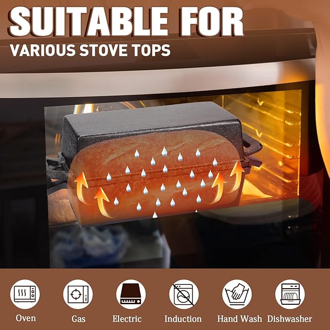 2 Piece 10 x 5 Inches Cast Iron Bread Pan with Lid 2 in 1 Loaf Pans Set Bakeware Sourdough Pots for Baking Bread Homemade Meatloaf(Black Cast Iron)