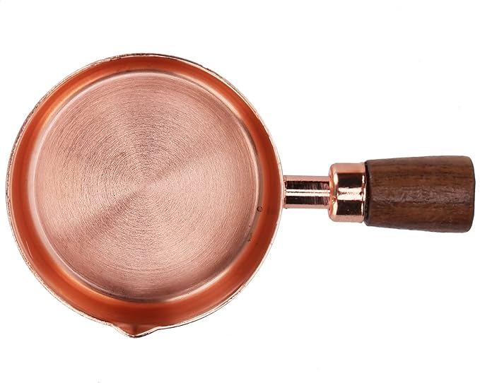 Mini Sauce Pan, Stainless Steel Butter Warmer with Pour Spout and Wooden Handle Rose Gold Melting Pot for Making Sauces, Chocolate Melting, Coffee Tea Soup Warming(1/3cup)