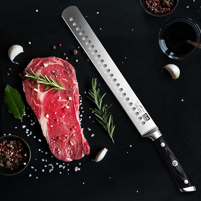SHAN ZU 12" Brisket Slicing Knife - Carving Slicing Meat Knife Professional German 1.4116 Stainless Steel Razor Sharp Blade, Ergonomic Wood Handle & Full Tang Design, Gift Box Included