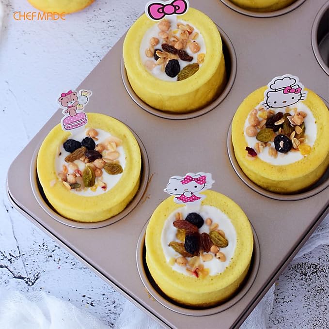 CHEFMADE Brownie Muffin Cake Pan,6-Cavity Non-Stick Bowl Pan Bakeware for Oven Baking (Champagne Gold)