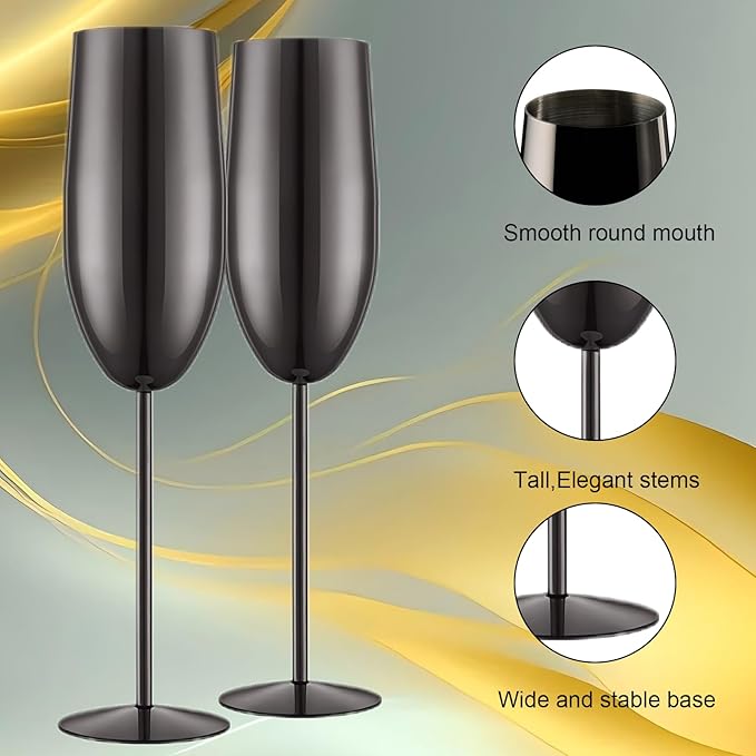 Champagne Glasses Set of 2 Stainless Steel Champagne Flutes Wedding Gifts for Bride 8.5 oz Unbreakable Champagne Glasses for Party Wedding Christmas Anniversary Brithday