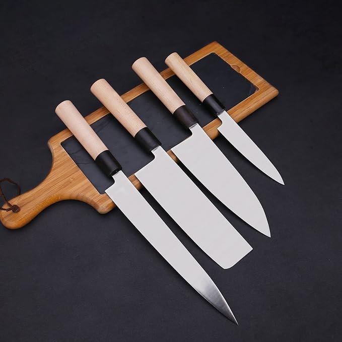 WILDMOK Left Handed 4pcs Knife Set GYUTO Sashimi Sushi Knife Sets for Left Handed, Fish Filleting Chef Knife for Kitchen German Steel Blade & Traditional Wooden Handle