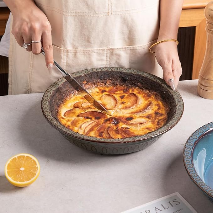 Sweejar Ceramic Pie Pan for Baking,Round Baking Dish Pan for Dinner 10 Inches, Pie Dish Non-Stick Pie Plate for Quiche, Tart, Cake, Pumpkin Pie, Pot Pies (White)