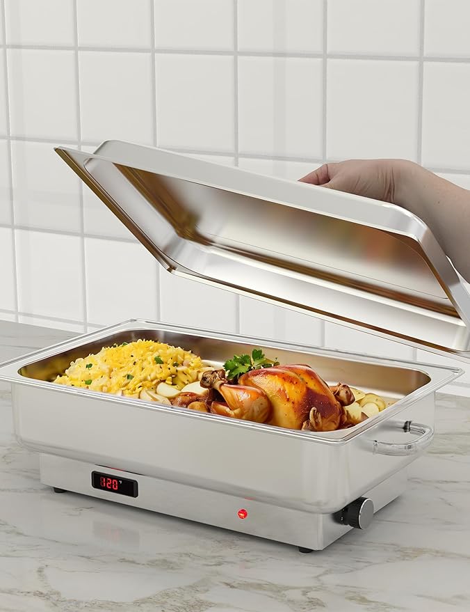 2 PACK Electric Chafing Dish Buffet Set 9QT Buffet Servers and Warmers Digital Display Temperature Warming Tray Stainless Steel Food Warmer for Parties Weddings Caterings