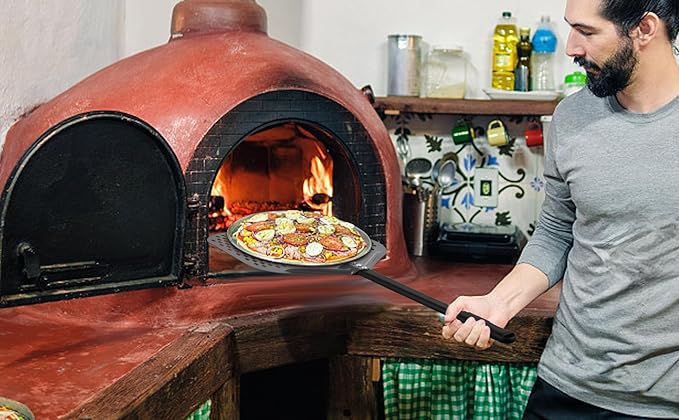 Perforated Pizza Peel, 14 x 16 Inch Rectangular Pizza Turning Peel, Professional Anodized Aluminum Turning Pizza Spatula, 34 inch overall