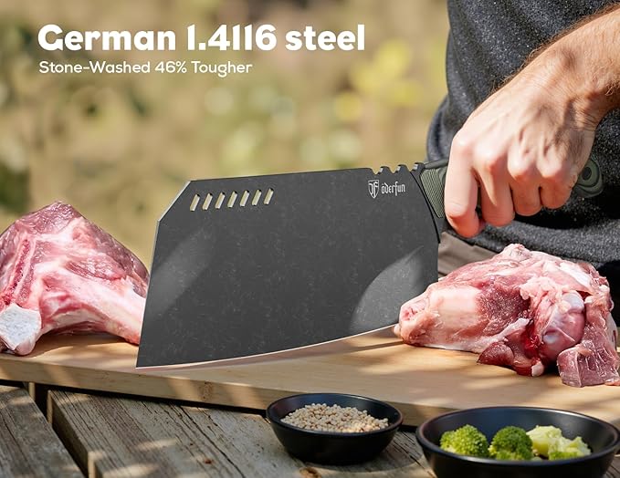 8 Inch Meat Cleaver - German Rust-Resistant Full-Tang Steel, G10 Non-Slip Handle - Professional Bone Cutting Knife for Outdoor Cooking & Butcher Use with Gift Box - Knife For Men