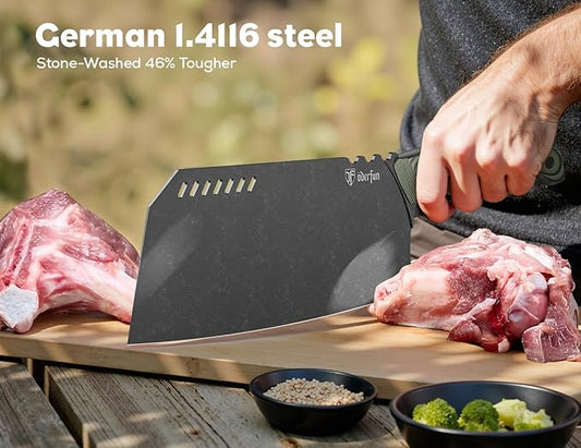 8 Inch Meat Cleaver - German Rust-Resistant Full-Tang Steel, G10 Non-Slip Handle - Professional Bone Cutting Knife for Outdoor Cooking & Butcher Use with Gift Box - Knife For Men