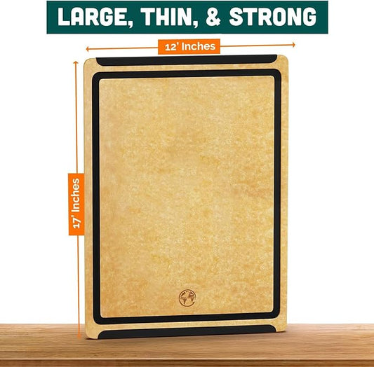 Earth’s Dreams Wood Cutting Board 17x12 Extra Large - Charcuterie Board, Non-Plastic, Non-Toxic, Heavy-Duty, Dishwasher Safe (Tan/Blacks)