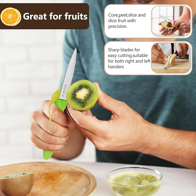 Premium Paring Knife, Stainless Steel Paring Knives Set of 6,Sharp Vegetable&Fruit Knife,Small Knife Set,Ergonomic Handle Paring Knives,Straight Edge Peeling Knifes,Green&Dishwasher Safe