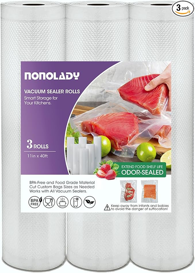 Vacuum Sealer Bags Rolls for Food, 3 Rolls 11" x 40' Commercial Grade BPA Free, Heavy Duty Puncture Prevention for Sous Vide, Meal Prep, Vac Storage with Freezer Use (Customized Size)