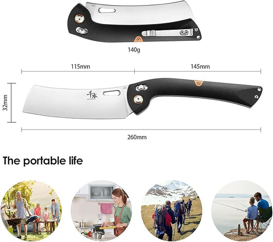 SENBON 440 Stainless Steel Lightweight Ultra Sharp Pocket Folding Chef Knife Peeling Utility Knife Fruit Knife g10 Handle with Back Clip