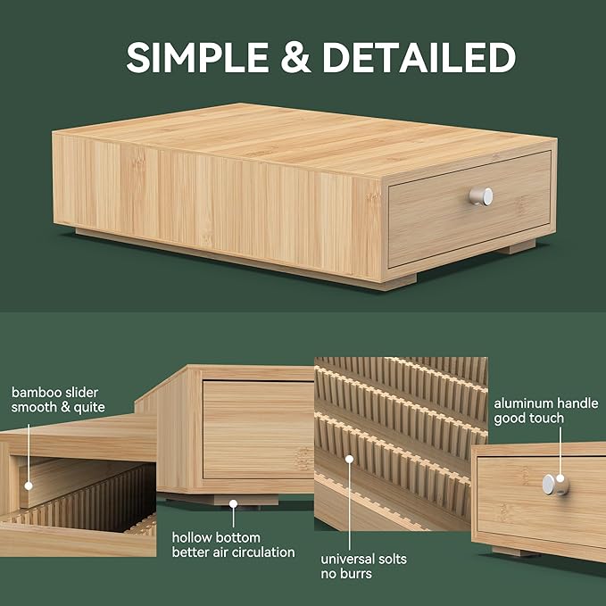 for Nespresso Vertuo Capsules (NV140) - Premium Bamboo Coffee Pod Drawer, 40 Big or 52 Small Vertuoline Pods Organizer Holder - 10.8"Wx15.6"Dx3.9"H (Natural)