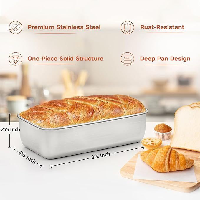 Onader 9 x 5 Bread Loaf Pans, Stainless Steel Deep Meatloaf Pan for Baking Set of 4