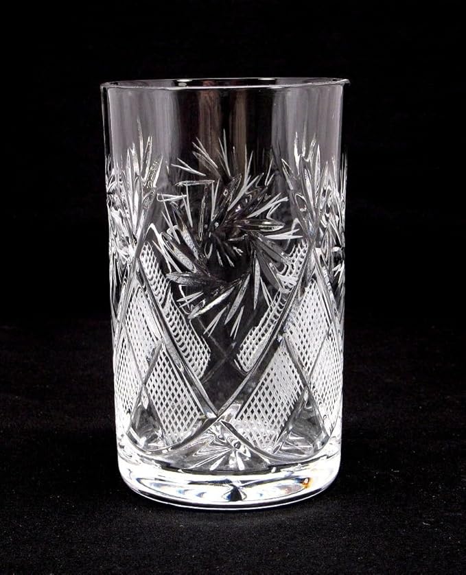 WORLD GIFTS 9 Piece Russian Tea Set Crystal Tempered Hot Tea Glasses with Metal Glass Holders Podstakannik w/Teaspoon - Vintage Design Drinkware