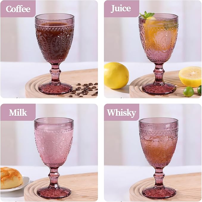 Purple Wine Glasses set of 4, Purple Goblets, Vintage Drinking Glassware, Colored Glassware Set for Party, Home & Wedding
