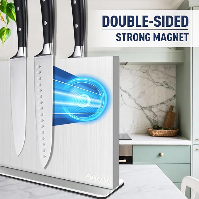 Magnetic Knife Block Without Knives— Stainless Steel Double-Sided Magnetic Knife Holder Stand with Strong Magnets, Knife Storage Organizer for Kitchen Counter top, 16 inch