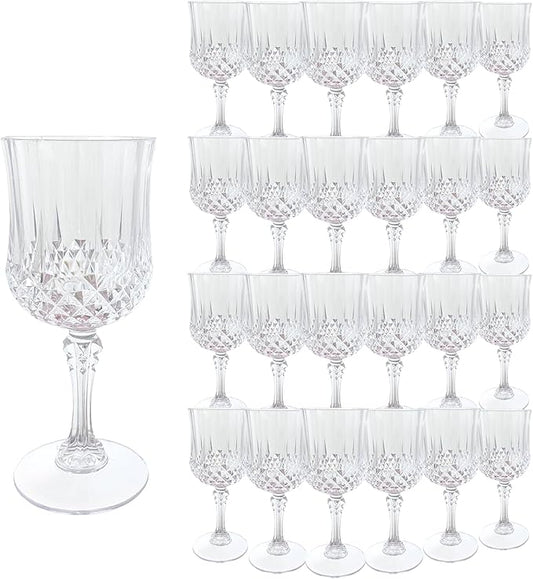 Plastic Wine Glasses,Plastic Goblets Vintage Style Cordial Drinking Glasses for Wedding Reception, Grand Event Party Supplies (24, transparent)