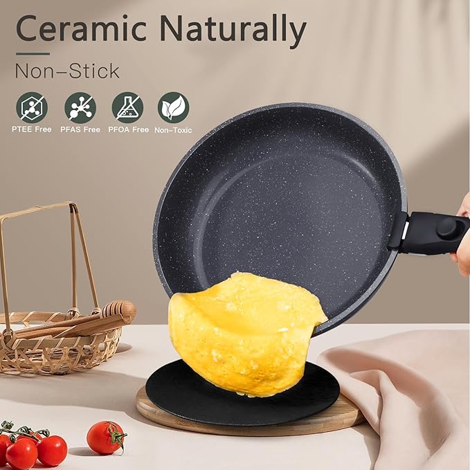 GiPP Ceramic Non Stick Pots and Pans Set,Nonstick Detachable Handle Cookware Sets,Healthy Non Toxic PFAS PFOA & PTFE Free, Dishwasher &Oven Safe, Induction Kitchen Pot and Pan, 8 Piece Grey