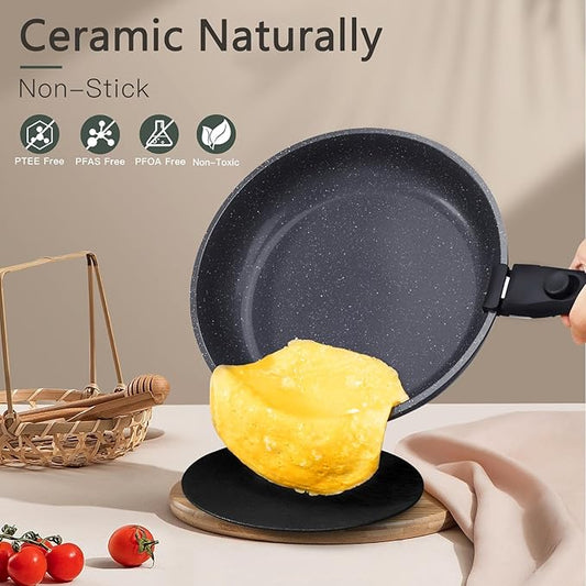 GiPP Ceramic Non Stick Pots and Pans Set,Nonstick Detachable Handle Cookware Sets,Healthy Non Toxic PFAS PFOA & PTFE Free, Dishwasher &Oven Safe, Induction Kitchen Pot and Pan, 8 Piece Grey