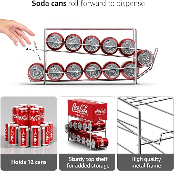 Sorbus Soda Can Rack Beverage Dispenser 12 Can Dispenser Organizer for Refrigerator (2 Pack, Silver)