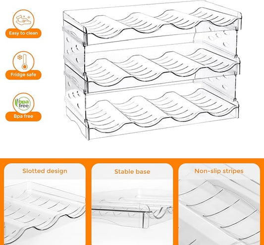 BoxedHome Plastic Water Bottle Organizer and Wine Rack Storage Holder for Inside Cabinet, Kitchen Countertop, Table Top, Pantry, Bars, Cabinets, Fridge - Clear (3 Tier 12 Containers)