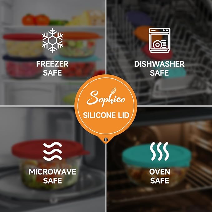 Sophico 1 Cup Round Silicone Storage Cover Lids Replacement for Anchor Hocking and Pyrex 7202-PC Glass Bowls (Container not Included) (Orange - Red)