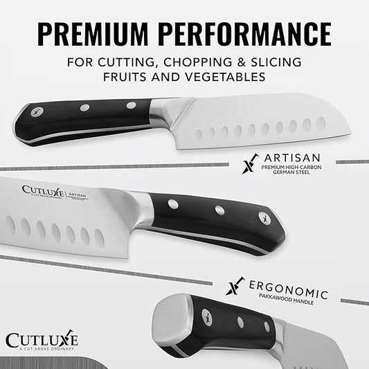 Cutluxe Santoku Knife – 5" Chopping Knife, Vegetable Knife – Forged High Carbon German Steel – Full Tang & Razor Sharp – Ergonomic Handle Design – Artisan Series