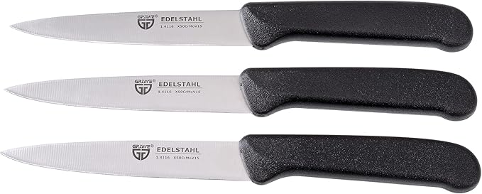 Vegetable Knives Set of 3 Stainless Steel, Black, Super Sharp, Dishwasher Safe