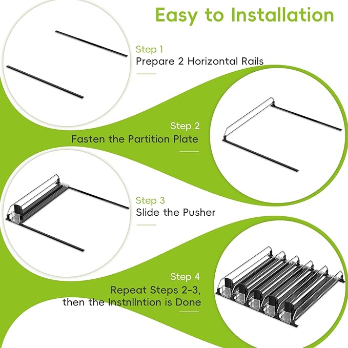 Soda Can Dispenser, Self-Pushing Drink Organizer, Width Adjustable Fridge Organization, Beer Pop Can Water Bottle Dispenser (15.1"D) White (5 Row, Black)