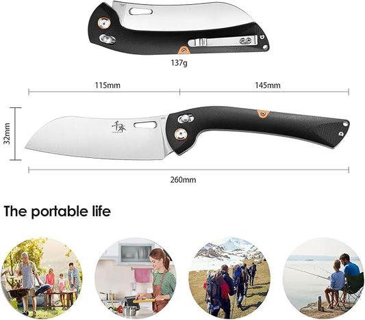 SENBON 440 Stainless Steel Super Sharp Pocket Folding Chef Utility Knife - Peeling, Fruit Knife - G10 Handle