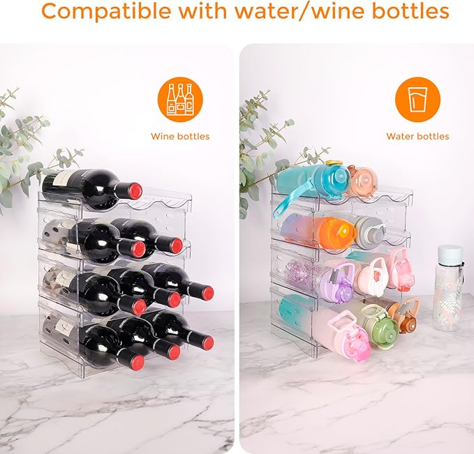 BoxedHome Plastic Water Bottle Organizer and Wine Rack Storage Holder for Inside Cabinet, Kitchen Countertop, Table Top, Pantry, Bars, Cabinets, Fridge - Clear (4 Tier 12 Containers)