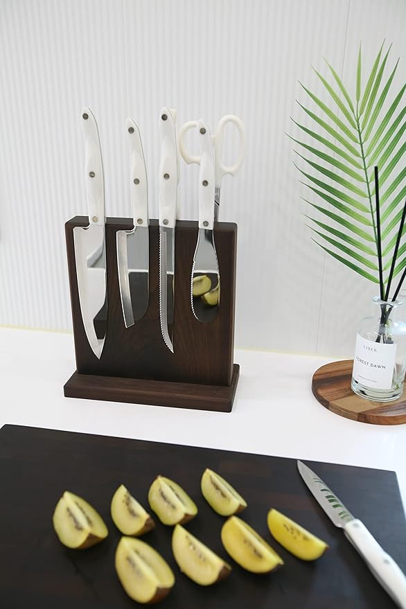BOUMBI Beautiful Wood Grain Wooden Magnetic Knife Block with Strong Magnets Double Side Cutlery Display Stand Storage Rack (Carbonized Maple Wood)