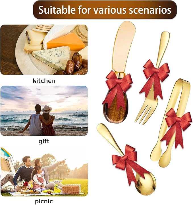 Charcuterie Accessories (14 Pcs), Cheese Spreaders for Charcuterie Board, Mini Serving Spoons, Forks and Mini Serving Tongs - Charcuterie Utensils for Butter, Cheese and Pastry Making