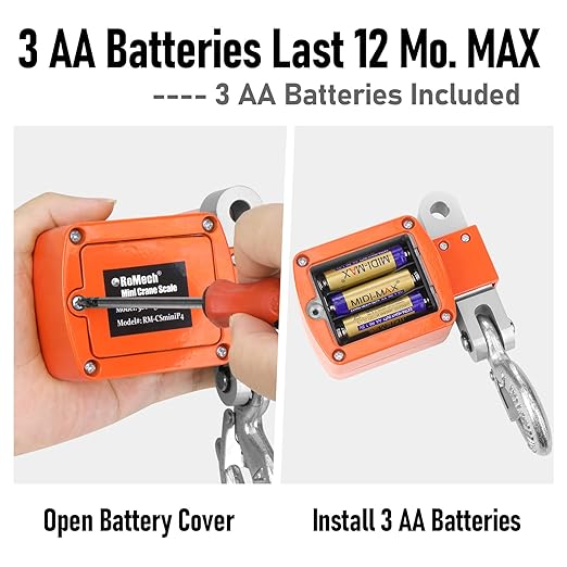 RoMech 1100lb Digital Hanging Scale with Cast Aluminum Case, Handheld 500Kg Mini Crane Scale with Hooks for Farm Hunting Outdoor (Orange, 1100lbs)