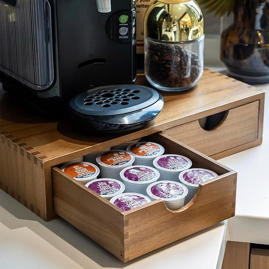 Wooden K Cup Organizer Coffee Pod Storage Box, Coffee Pods and Tea Organizer Holder, K Pod Drawer Coffee Maker Machine Stand, Organizador De Cafe, Kcup Drawer Organizer Under Brewer, 30 Pod Capacity