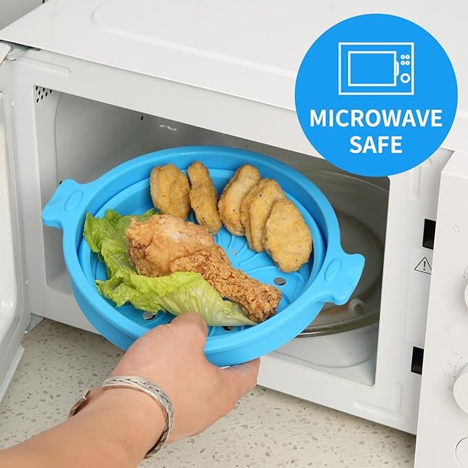 Collapsible Silicone Microwave Cookware Cooker Steamer for Cooking with Lids, 1.4L Glass Food Storage Container Sealed Bowl Mixing Bowls 2pc Set BPA Free