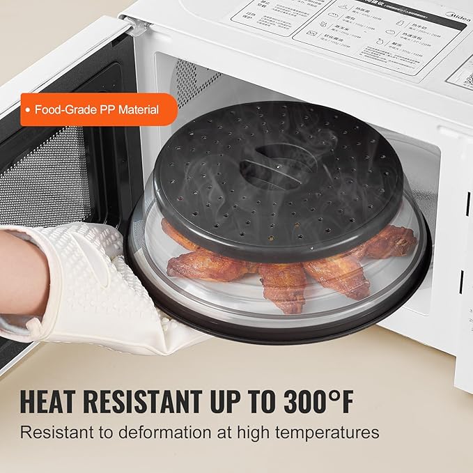 VEVOR Microwave Splatter Covers, 2 Pack 10.4" Collapsible Microwave Lid for Food, 300°F Heat-Resistant PP Splatter Guard for Plate Dish, Multi-Use Kitchen Colander Gadget for Washing Fruits Vegetables