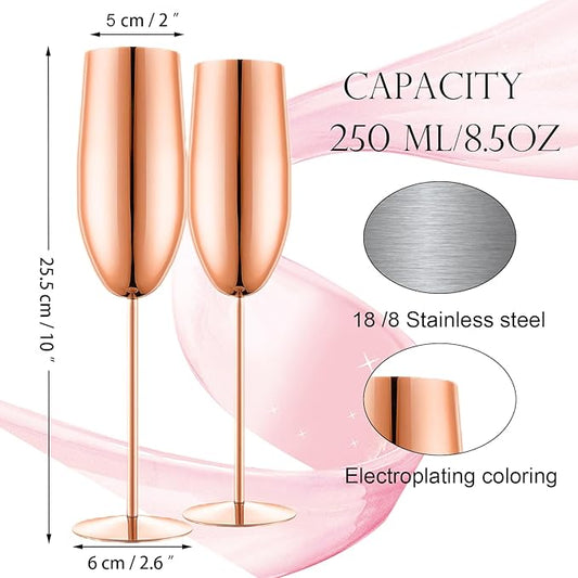Champagne Glasses Set of 2 Stainless Steel Champagne Flutes Wedding Gifts for Bride 8.5 oz Unbreakable Champagne Glasses for Party Wedding Christmas Anniversary Brithday