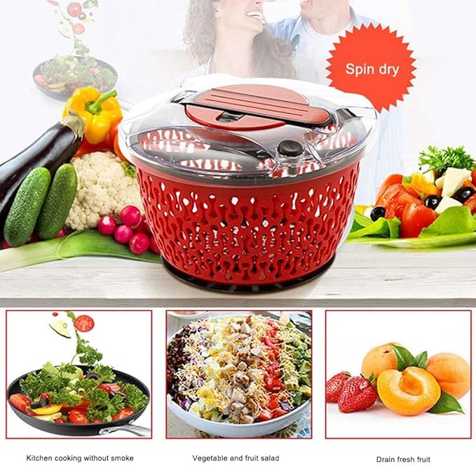 Salad Spinner Salad Machine, Rotating Bottom for Fruit and Vegetable Dryer Non-Slip Design with Lid and Water Filter Basket Lockable Handle