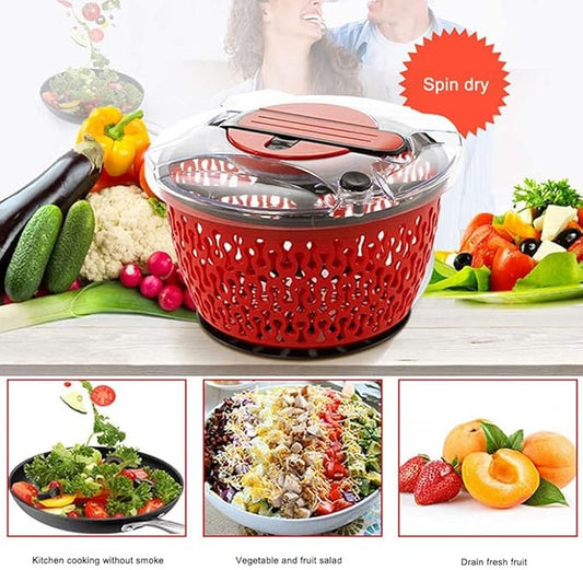 Salad Spinner Salad Machine, Rotating Bottom for Fruit and Vegetable Dryer Non-Slip Design with Lid and Water Filter Basket Lockable Handle
