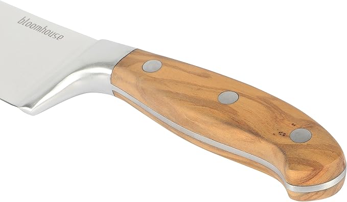 Bloomhouse 8 Inch German Steel Chef Knife W/Italian Olive Wood Forged Handle