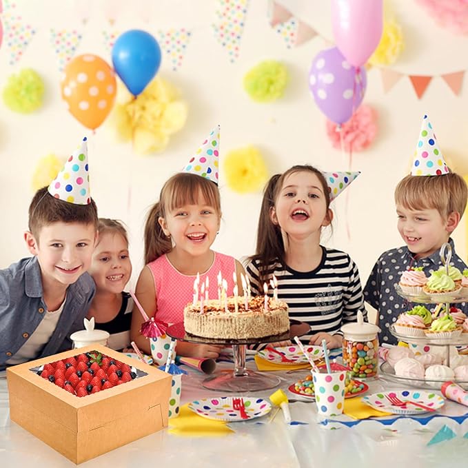 16Pcs 12x12x6 Inch Cake Boxes with Window, Brown Bakery Boxes, Cake Carrier Container for Pastries, Pie, Cookies, Chocolates, Cupcakes, Birthday Party, Wedding