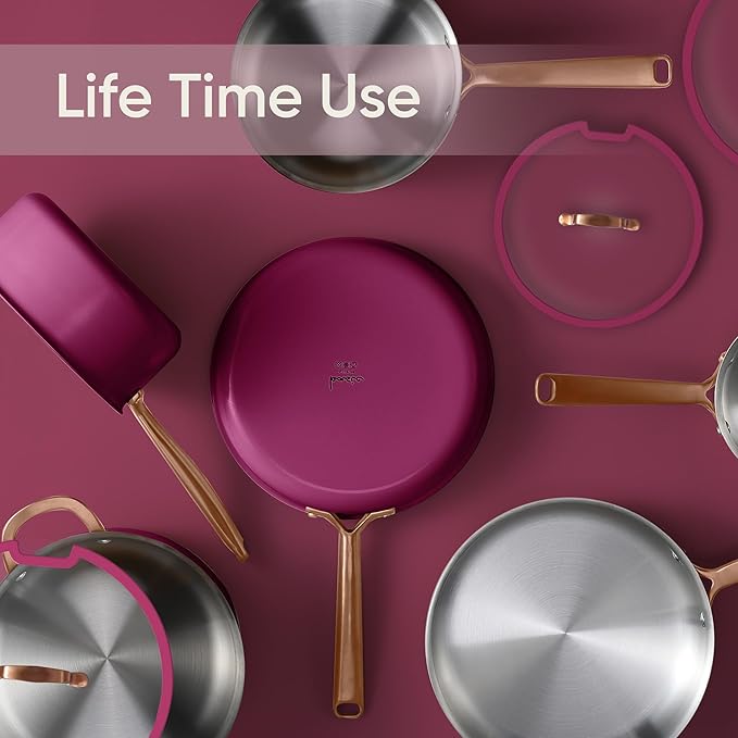 CAROTE 24pcs Tri-Ply Stainless Steel Cookware Set, Pots and Pans Set, Non Toxic Induction Kitchen Cooking Sets, Cookware Collection, Outer Ceramic Layer, Violet Purple