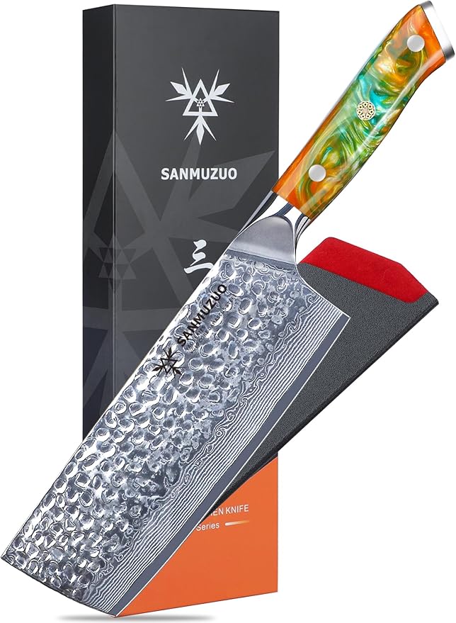 7" Nakiri Knife - Vegetable Cleaver Kitchen Knives - Japanese Usuba Knife - Hammered Damascus Steel & Resin Handle - YAO Series