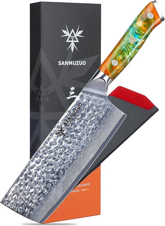 7" Nakiri Knife - Vegetable Cleaver Kitchen Knives - Japanese Usuba Knife - Hammered Damascus Steel & Resin Handle - YAO Series